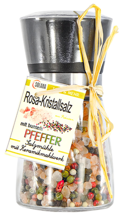 AVANGARDE SALZ-MÜHLE - ROSA KRISTALLSALZ (bekannt als Himalaya Salz) mit buntem Pfeffer 180 Gramm