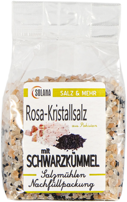 SALZKRISTALLE  REINES ROSA ( bekannt als Himalaya Salz) MIT SCHWARZKÜMMEL  300 Gramm Beutel