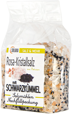 SALZKRISTALLE  REINES ROSA ( bekannt als Himalaya Salz) MIT SCHWARZKÜMMEL  300 Gramm Beutel