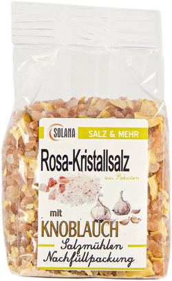 SALZKRISTALLE  REINES ROSA ( bekannt als Himalaya Salz) MIT KNOBLAUCH  300 Gramm Beutel 